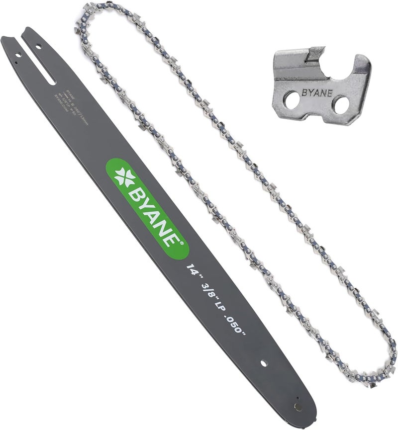 Byane 14 Inch Carbide Chainsaw Bar and Chain Combo, 3/8" LP Pitch, .050" Gauge, 50 Drive Links Fits Stihl MS170, MS180, MS180C, 009 L, 010, MSE 140 C, McCulloch, Remington, Oregon S50 105667 and More - Image 1